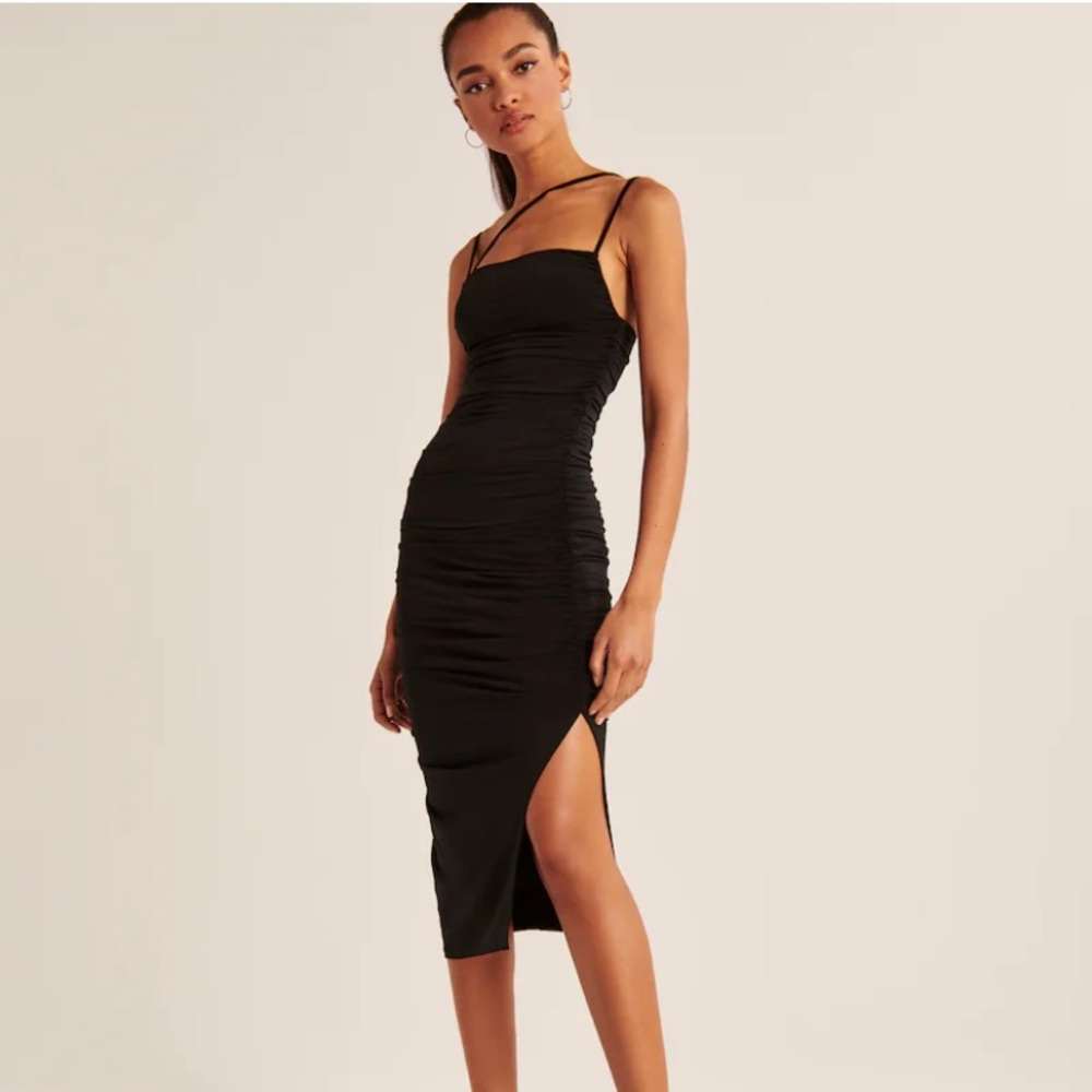 Abercrombie & Fitch Asymmetrical Strappy Ruched Midi Dress